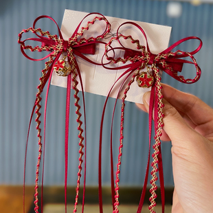 新年儿童蝴蝶结飘带对夹可爱宝宝丸子头发饰女孩编发过年汉服发夹