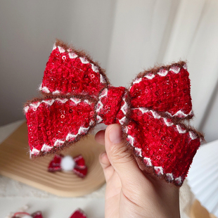新年红小香风蝴蝶结毛球发夹儿童汉服发卡宝宝公主头发饰女孩顶夹