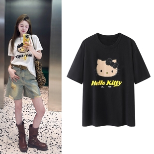 2026夏季新款kitty猫印花短袖T恤女宽松休闲百搭圆领上衣