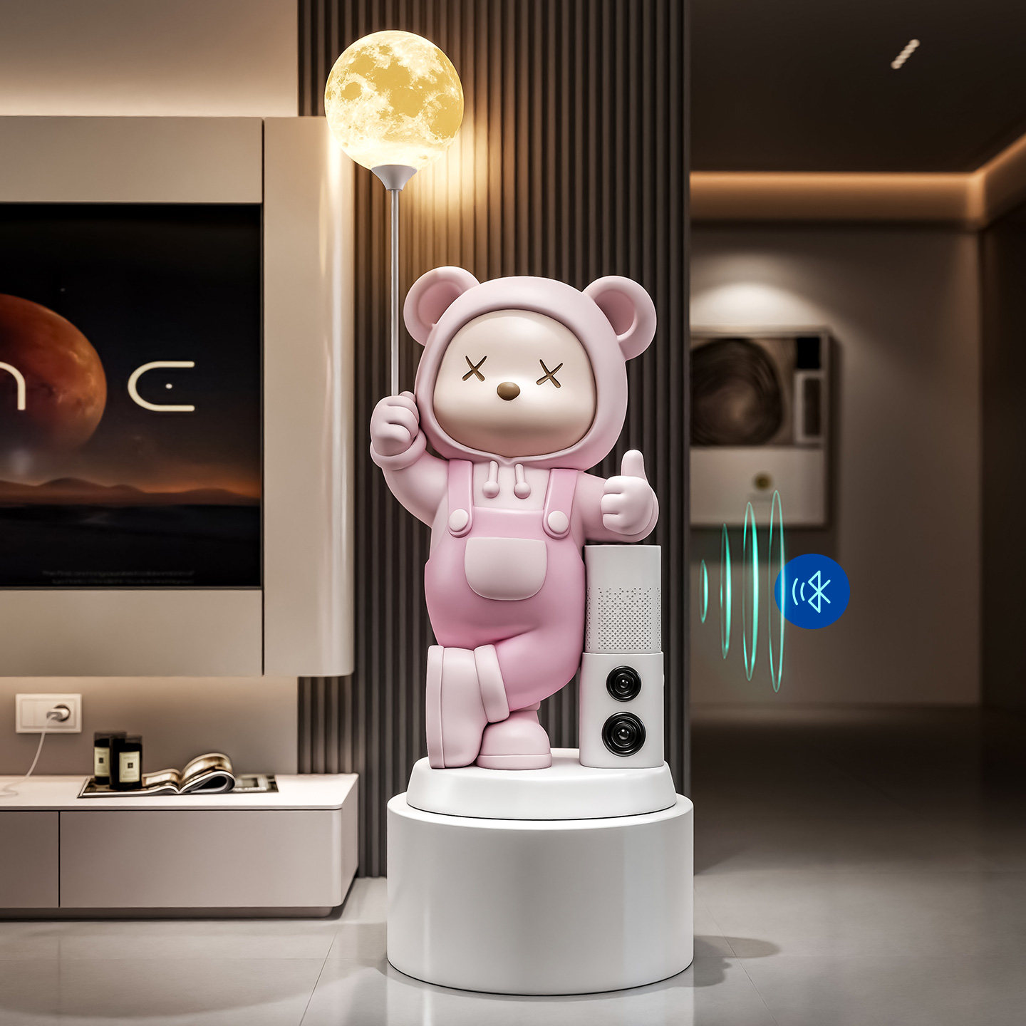 可爱嘟嘟小熊智能音箱粉色连帽造型创意装饰品摆件蓝牙音响落地灯