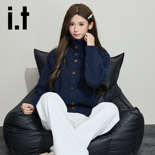 软糯休闲立领开衫 itCHOCOOLATE韩系针织上衣外套女秋冬新款 毛衣