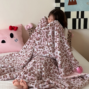 复古豹纹兔毛绒多功能毛毯办公室午睡空调毯牛奶绒沙发盖毯车毯