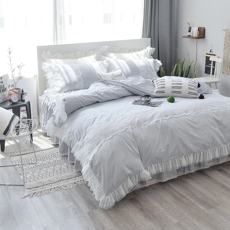 韩式纯棉床上四件套床裙款1.8mINS少女心公主款全棉床罩被套春夏