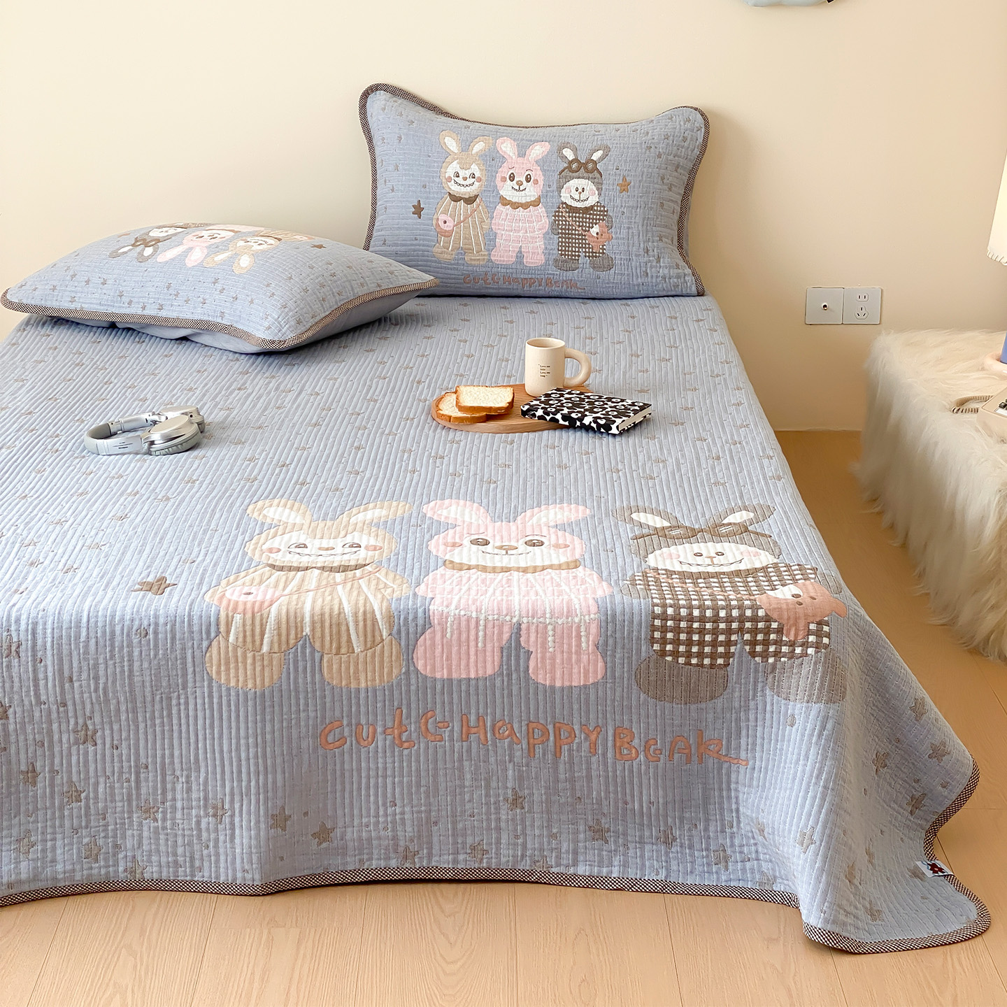 软糯亲肤加厚防滑纱布床盖