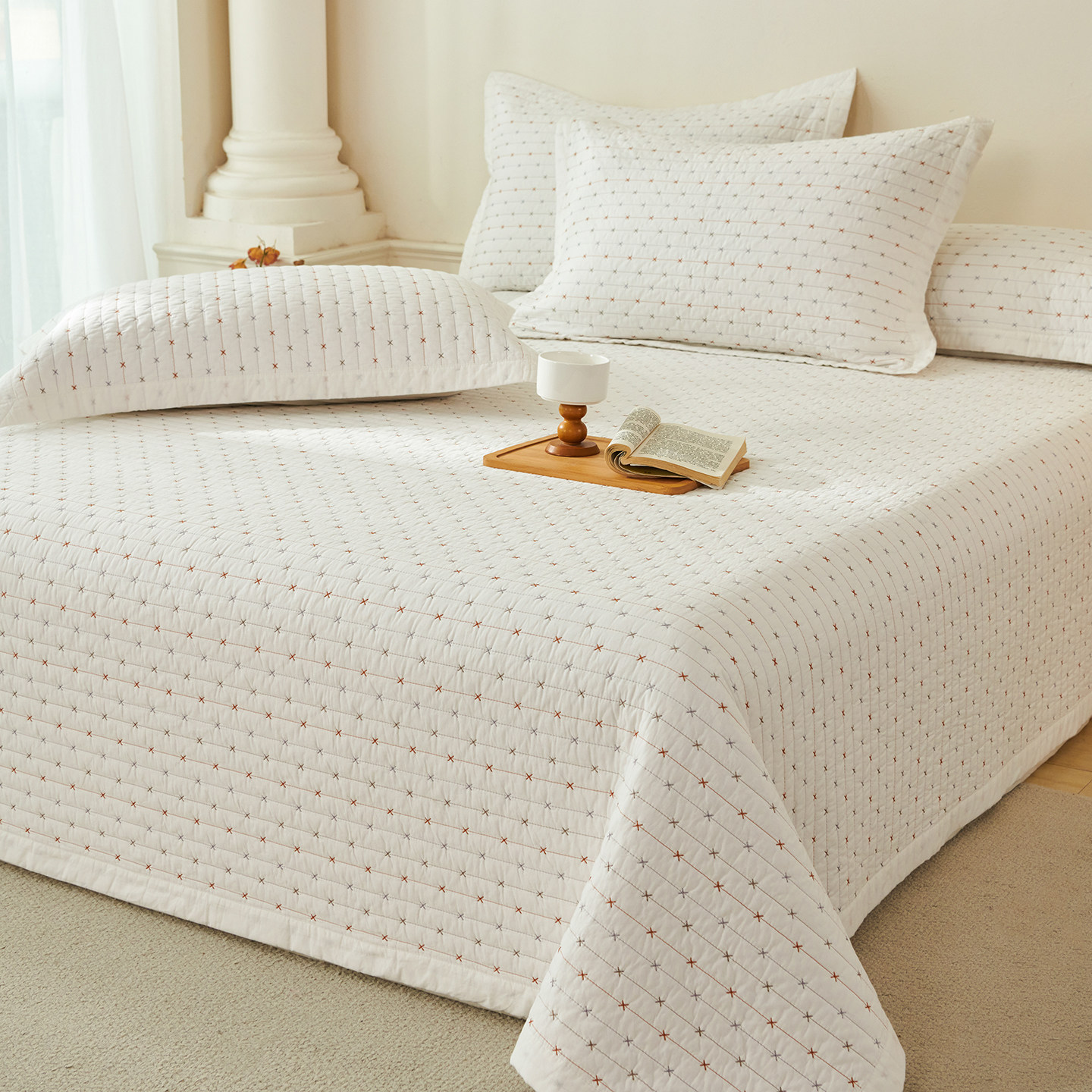 轻奢风双面全棉床盖绗缝加厚防滑纯棉床单榻榻米被单四季亲肤床罩,床上用品,床盖,淘宝优惠券,粉丝福利购,淘宝优惠卷