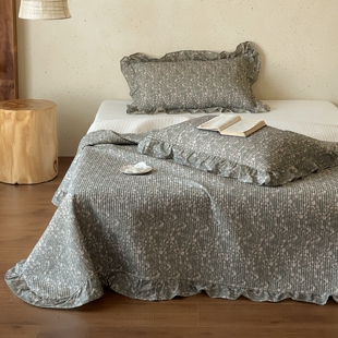 法式复古风棉麻床盖三件套韩式碎花全棉纯棉加厚防滑床单床罩四季