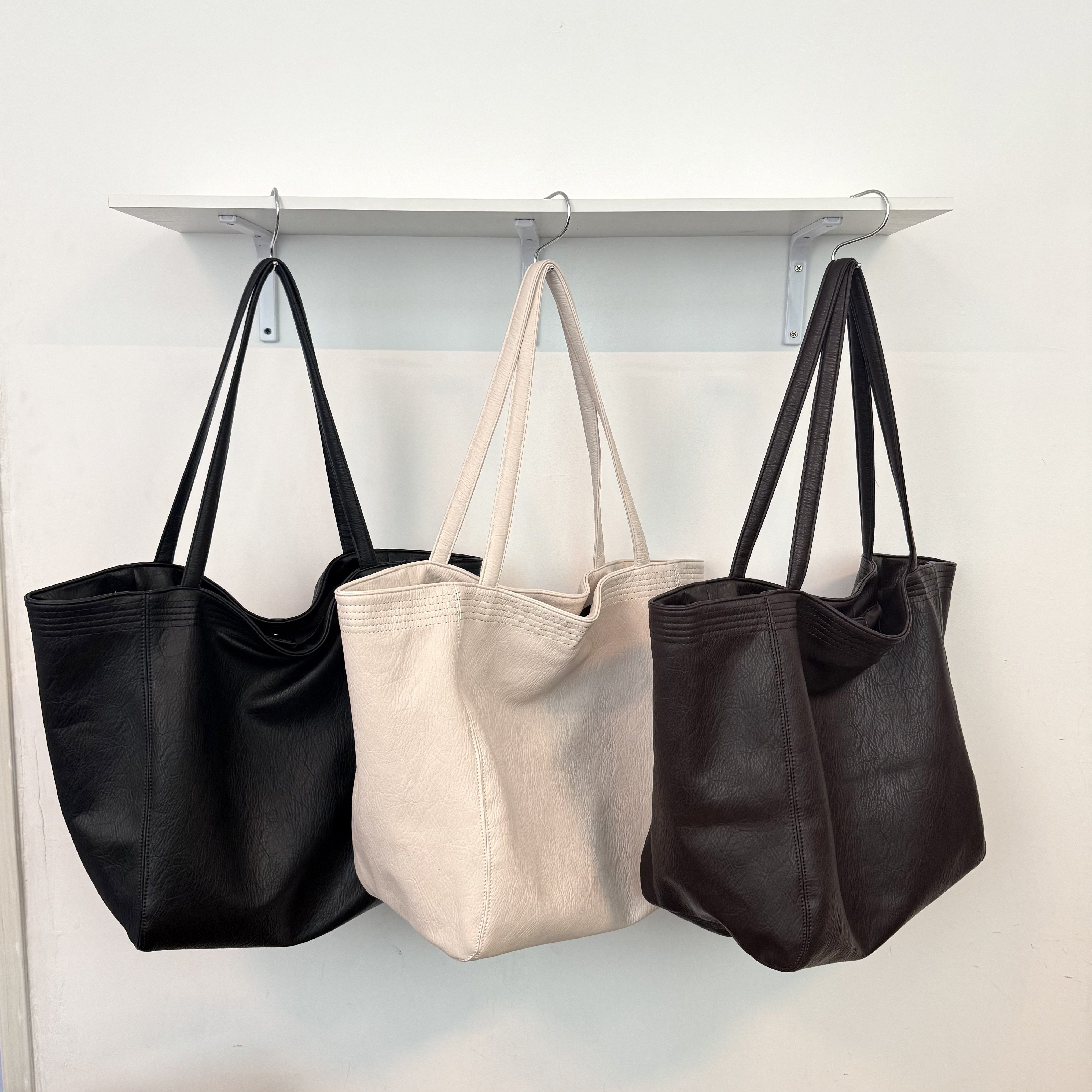 欧比 韩版简约纯色植鞣软皮包单肩包百搭大容量休闲学生托特包