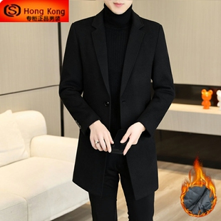 羊绒大衣男中长款秋冬季2025新款翻领加绒加厚毛呢子男士外套风衣