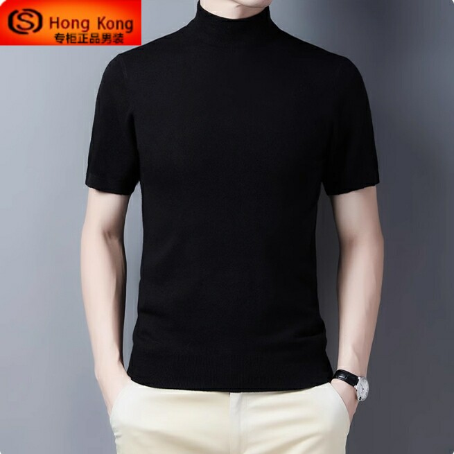 半高领短袖毛衣男春秋季羊毛衫中青年半袖高端男士羊绒针织打底衫