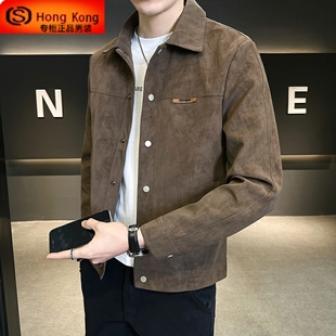 鹿皮绒夹克男2025新款春秋季潮牌高级感翻领休闲薄款上衣男士外套