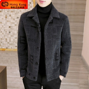 羊绒大衣男短款秋冬季加棉加厚翻领羊剪绒高端夹克毛呢子男士外套
