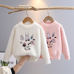 女童毛衣秋冬款2023新款洋气套头儿童针织衫小女孩加绒加厚打底衫