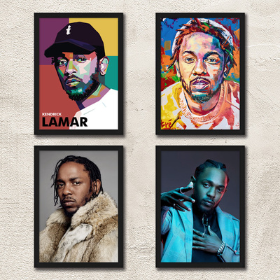 Kendrick Lamar带框海报装饰画嘻哈说唱歌手功夫肯尼酒吧餐厅挂画
