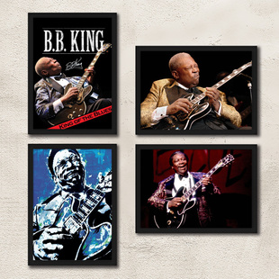 B B King 布鲁斯吉他大师海报装饰画 摇滚风格有框挂画