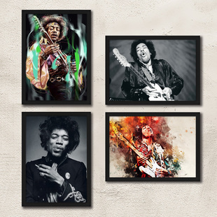 Jimi Hendrix 吉米·亨德里克斯带框海报 摇滚吉他琴行酒吧装饰画