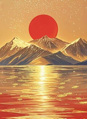海上日出装饰画太阳画报财源滚滚旭日东升旺宅风水画红红火火贴画