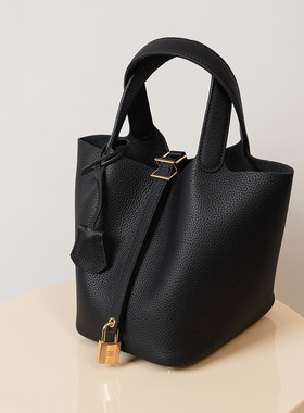 头层牛皮togo小水桶包菜篮子女包真皮手提包大容量手拎包大象灰软