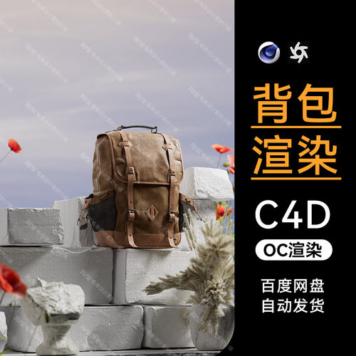C4D素材旅行背包产品建模OC场景电商工程模型渲染三维材质文件