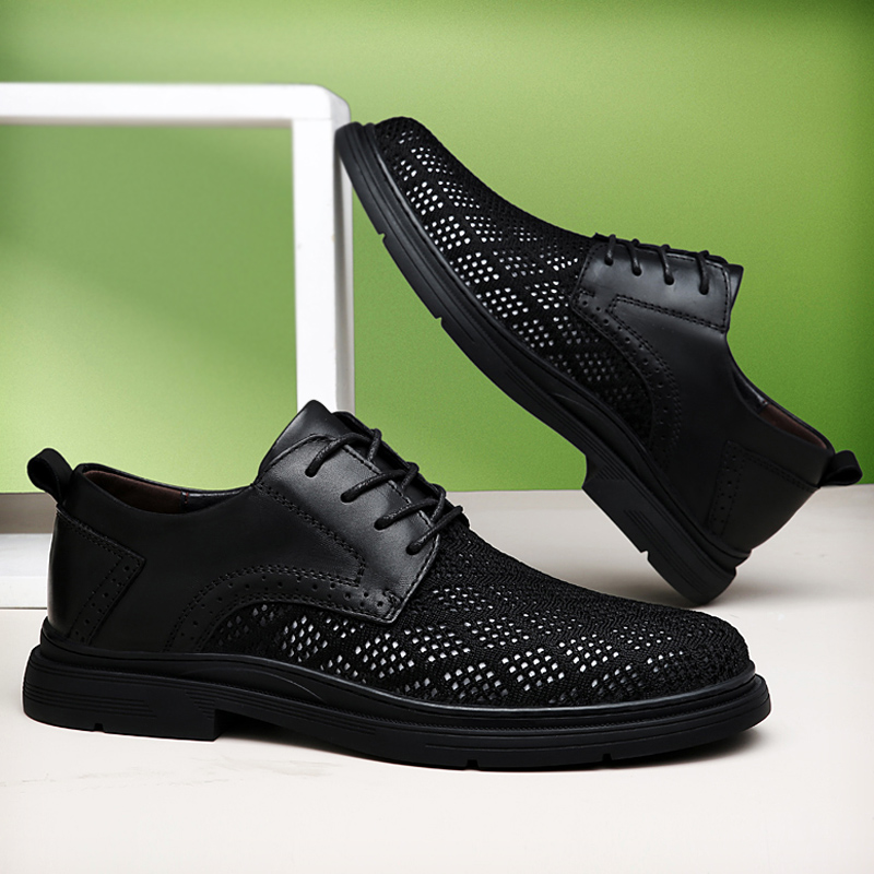 平根网鞋皮鞋商务休闲透气