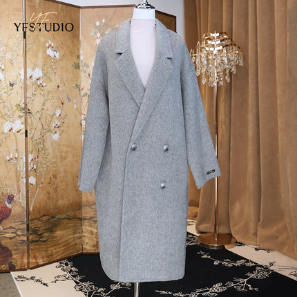 YF 慵懒双面长毛羊绒大衣女2024秋冬新款宽松长款高级感毛呢外套