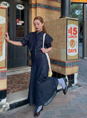 26早春INS复古风高腰大摆伞裙a字牛仔半裙女显瘦百搭通勤C8672​