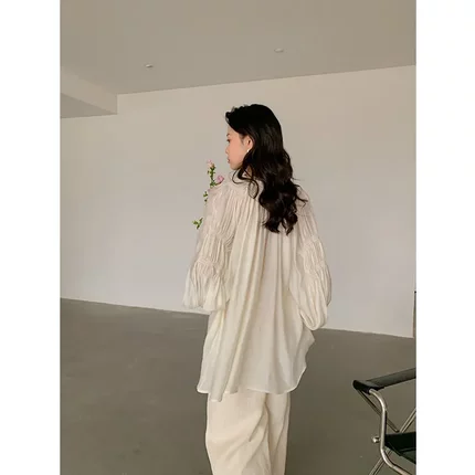 2025夏季原创小众气质绑带宽松微透垂感小衫女5161