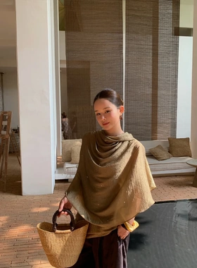 26春夏法式不规则氛围感吊带衬衫两件套钉钻醋酸围巾领衬衣C8565