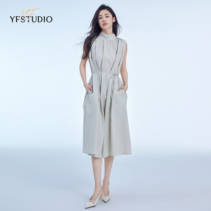 YF 简约风修身无袖收腰连衣裙2024夏季新款通勤高腰垂坠感裙子