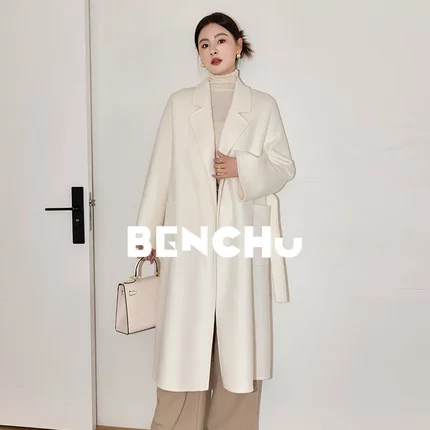 浴袍双面羊绒大衣女秋冬长款系带高级感毛呢外套