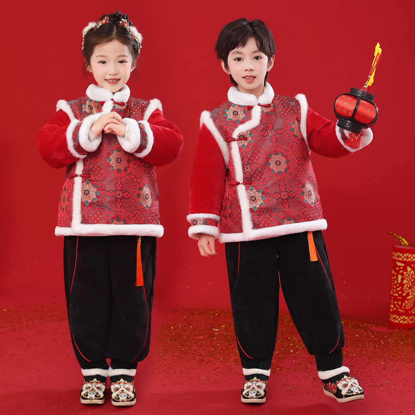 儿童唐装2026新年服冬装少爷套装男女元旦表演汉服女童中式拜年服