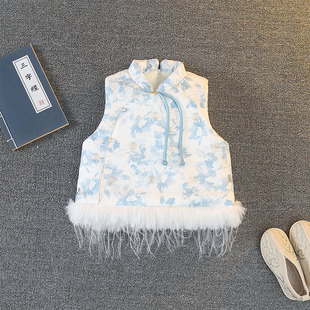 女童新中式新年马甲唐装夹棉加厚坎肩国风背心汉服外套古风上衣