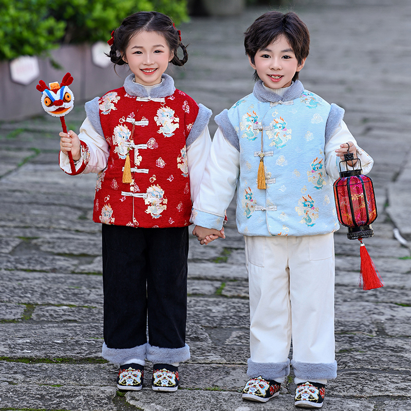 239清仓男女童拜年服冬季加绒加厚儿童国风过年宝宝喜庆新年套装