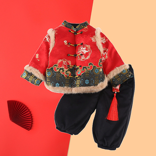 旦表演服加绒夹棉保暖唐装 259男童新年服中国风分体套装 拜年服元