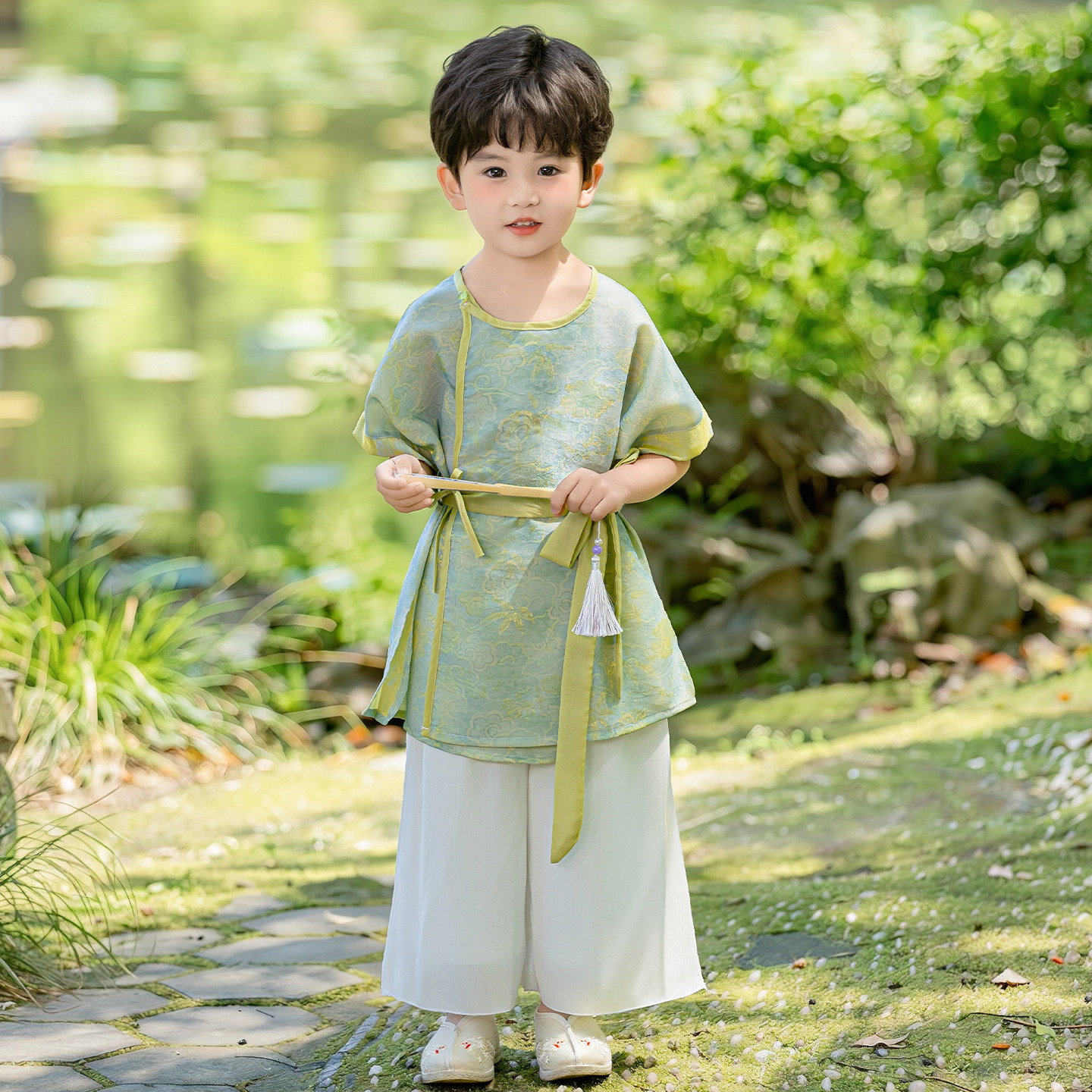 095儿童汉服男童圆领长袍衫唐风轻薄女童夏装古装表演古风国学