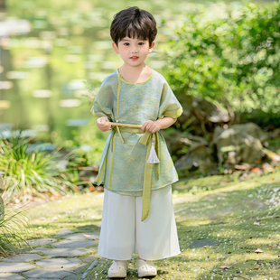 095儿童汉服男童圆领长袍衫唐风轻薄女童夏装古装表演古风国学