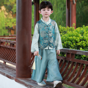 三件套古风男孩生日 织花少爷日常汉服新中式 254男童唐装 春秋新款