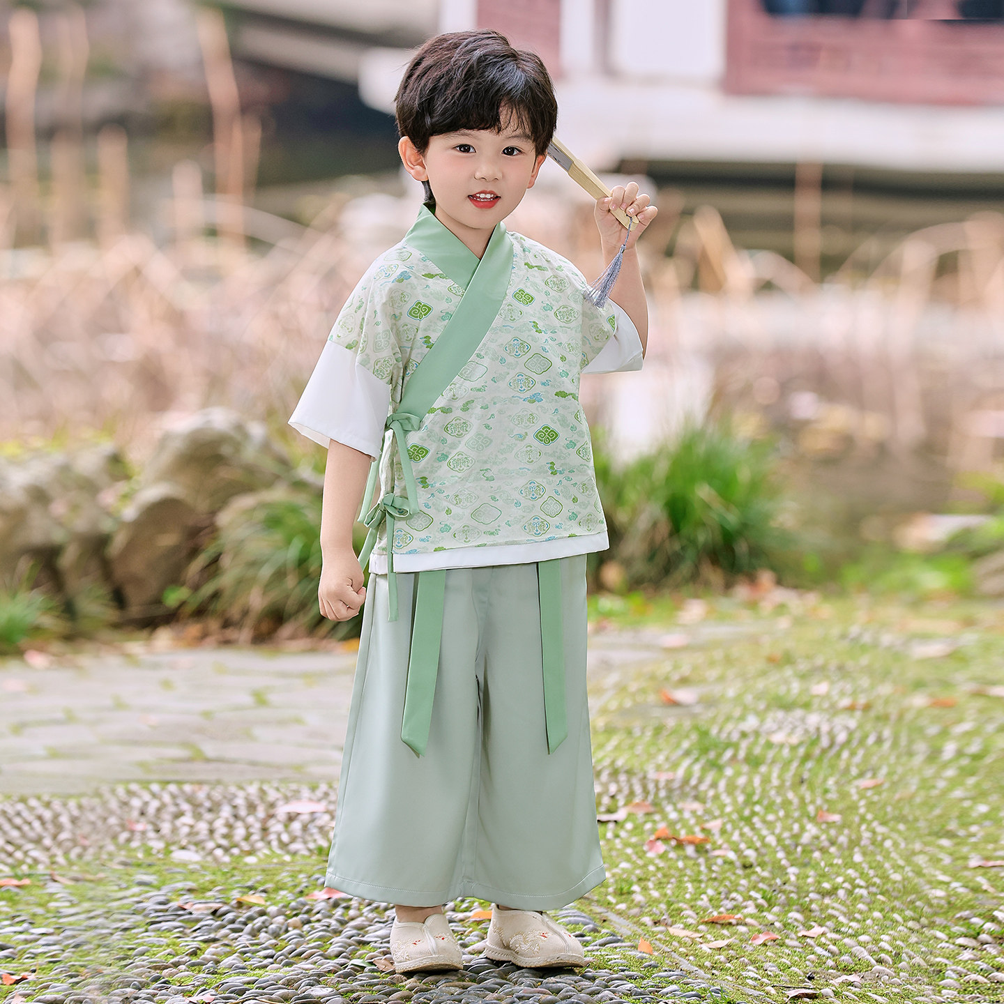 239男童宋制汉服交领短袖棉布汉服轻薄儿童夏分体套装清新演古装