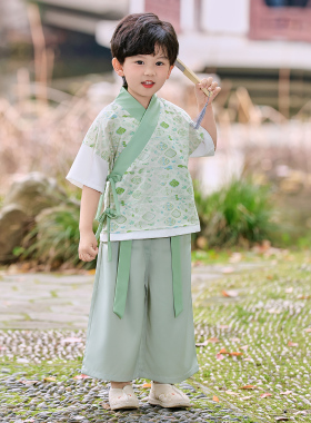 239男童宋制汉服交领短袖棉布汉服轻薄儿童夏分体套装清新演古装