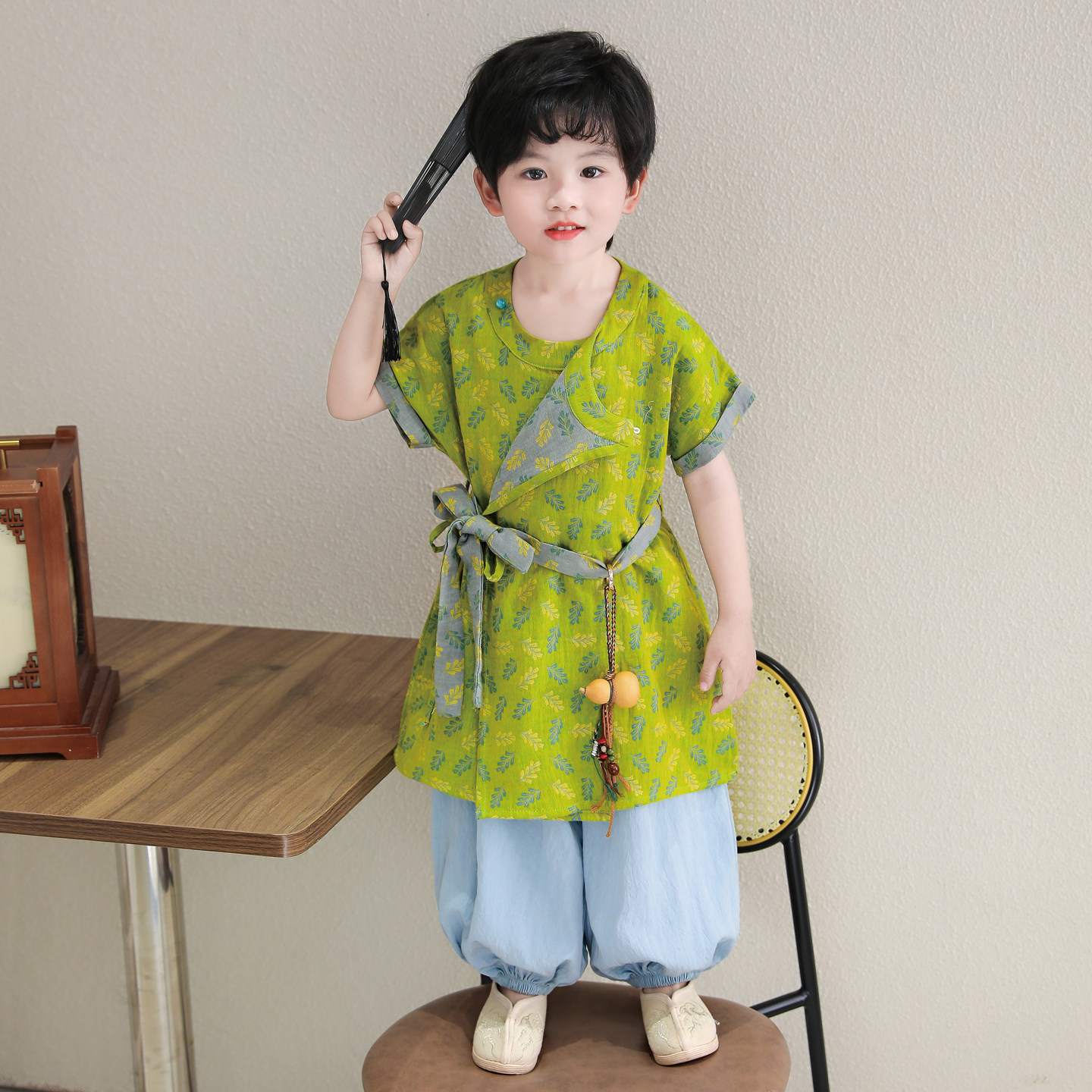 儿童汉服唐风轻薄夏装男女童圆领棉袍子分体古风表演国学裤装