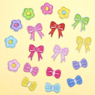 自粘蝴蝶结花朵刺绣布贴娃娃衣饰diy手账迷你小布贴手机壳布贴