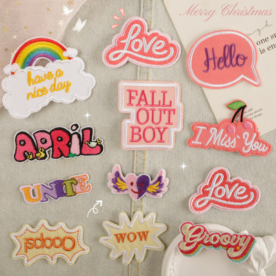 电脑绣花标鞋帽包配饰diy手工patch刺绣贴彩虹英文刺绣贴辅料