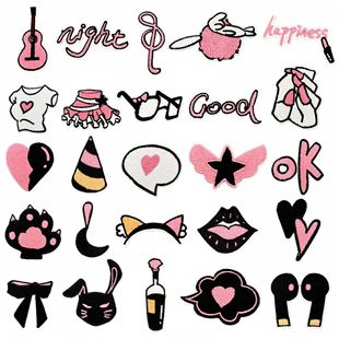 熨烫暗黑粉卡通服饰刺绣布贴现货服装辅料电脑绣花热熔胶背胶