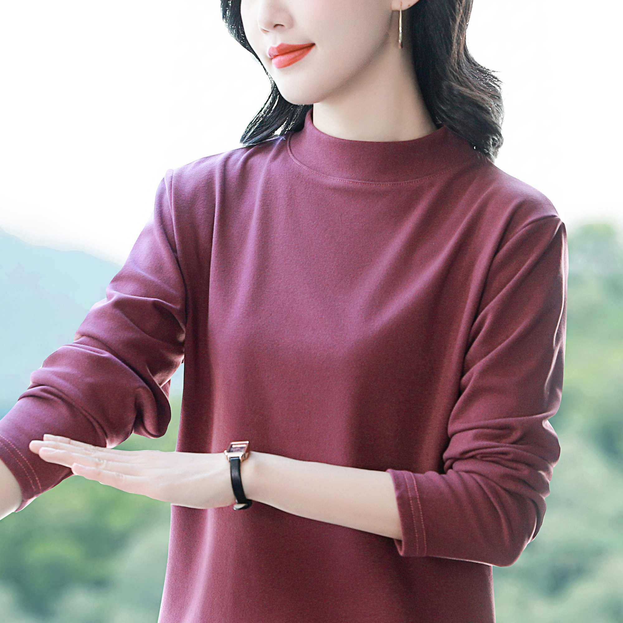 长袖t恤女士大码加绒加厚保暖上T恤