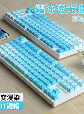 霜冻之蓝键帽正刻侧刻PBT大全套
