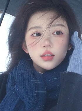 小众设计深蓝色针织围巾女新款韩系百搭加厚保暖围脖护颈软糯美型