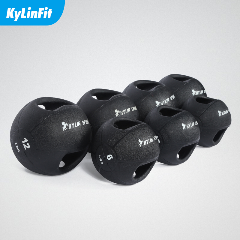 双耳药球双手柄健身药球私教重力球橡胶实心腰腹训练平衡能量球