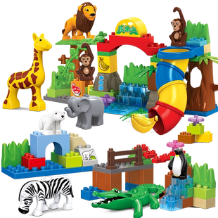 新中国风猴动物世界园大颗粒儿童积木拼装益智3岁玩具声光潮治愈