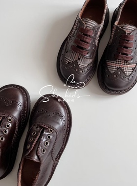 pepe同款英伦复古布洛克雕花牛皮圆头男童女童经典儿童鞋小皮鞋