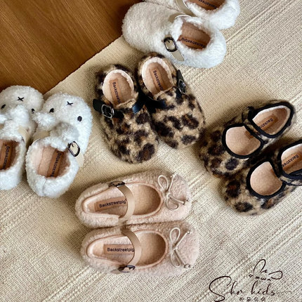 温暖系韩版儿童保暖毛毛鞋2025冬款女童魔术贴暖糯棉鞋男童勃肯鞋