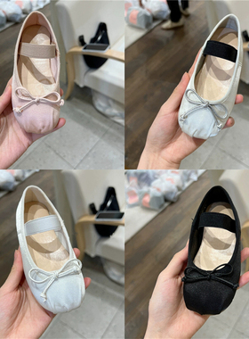 韩版女童软面皮鞋秋女宝蝴蝶结NEKO同款小女孩缎面舞蹈芭蕾鞋单鞋